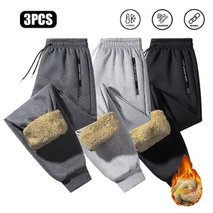 Unisex three-piece warm fleece-lined ankle joggers pant set, featuring a simple fashion style with side letter zipper accents; windproof, durable, fleece lining keeps feet warm and cozy, perfect for men and women during fall/winter outings and dates