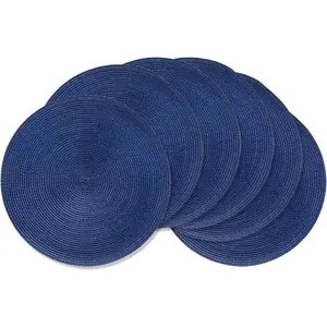 Round Braided Placemats 15 Inch Round Mats For Dining Tables Natural Woven Heat Resistant Place Mats Set of 6 (Navy Blue)