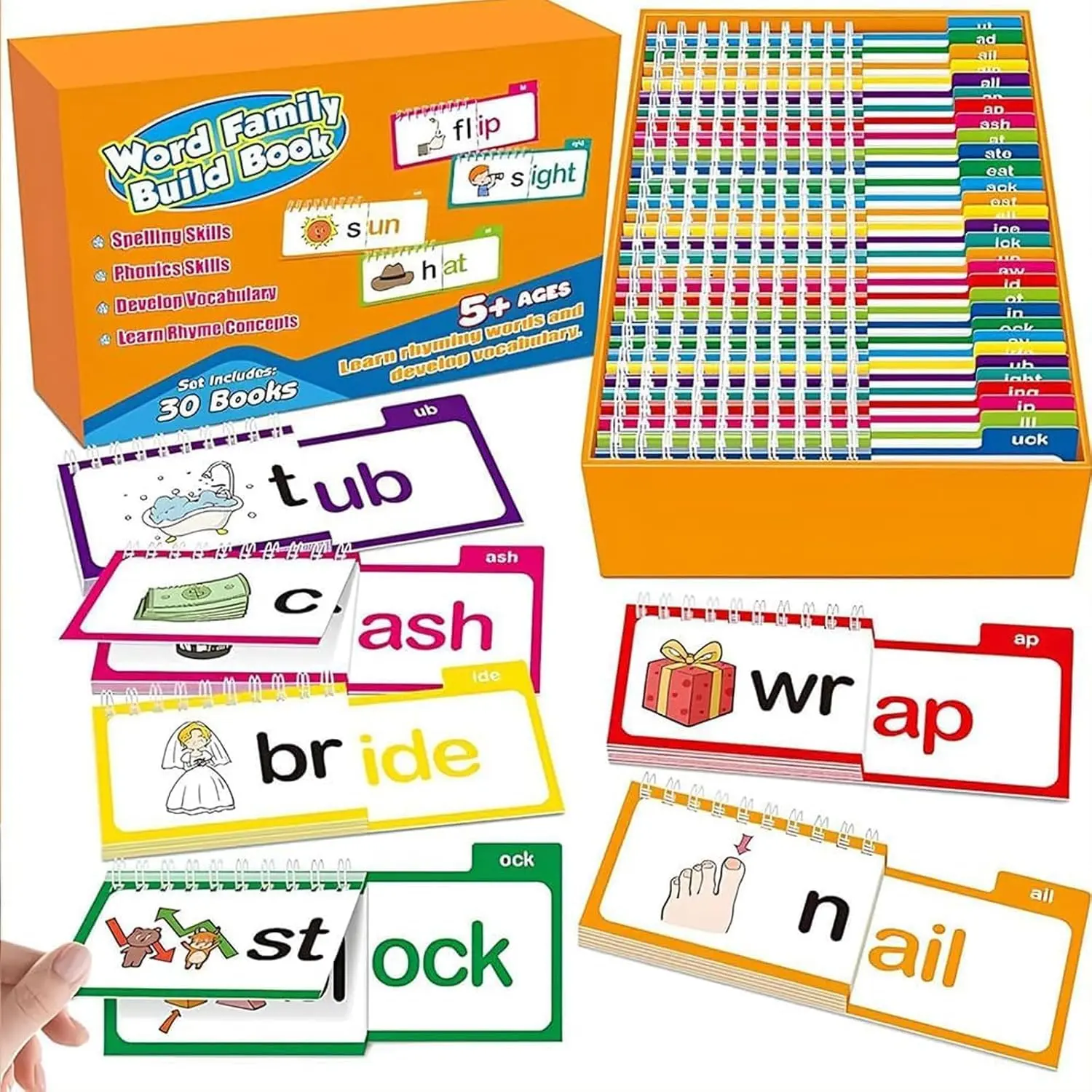 30-Volume Reading Rhyming Flip Books ABC Word Flashcards for Kids Ages 5+ Develop Vocabulary & Phonics Skills Educational Tool