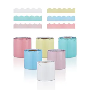 Scalloped Bulletin Board Borders, 6 Coated Paper 32.8 ft Rolls with Wavy Edges, Boho Trim, Colorful Pastel Decor for Classroom Use & Wall Decor