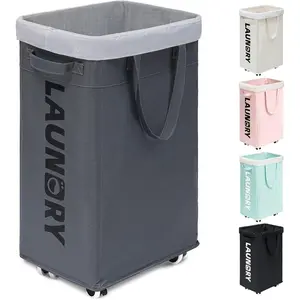 Laundry Basket with Wheels, Laundry Hamper with Removable Wash Bag, Clothes Hamper, Rolling Laundry Basket, Dorm Room, 75L, Grey