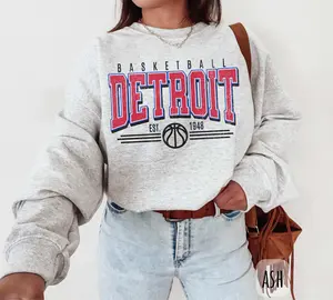 [Sale Up To 45%] Vintage Detroit Basketball Sweatshirt Detroit Basketball Fan Game Day  Michigan Sports Fan Crewneck