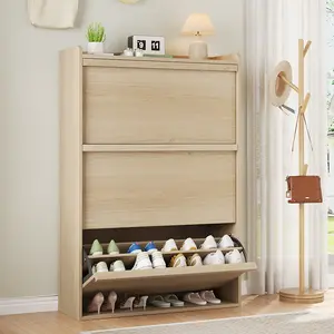 2/3/4 Flip-Drawer Shoe Cabinet – Wall-Mounted Hidden Storage Organizer w/ Adjustable Shelves, Waterproof MDF for Entryway/Hallway, Holds 8-20 Pairs