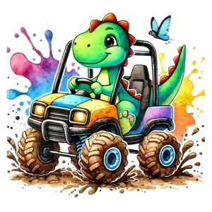 Mudding Dinosaur On Four Wheeler  Direct To Film , DTF Print, Ready To Press Print For t-shirts