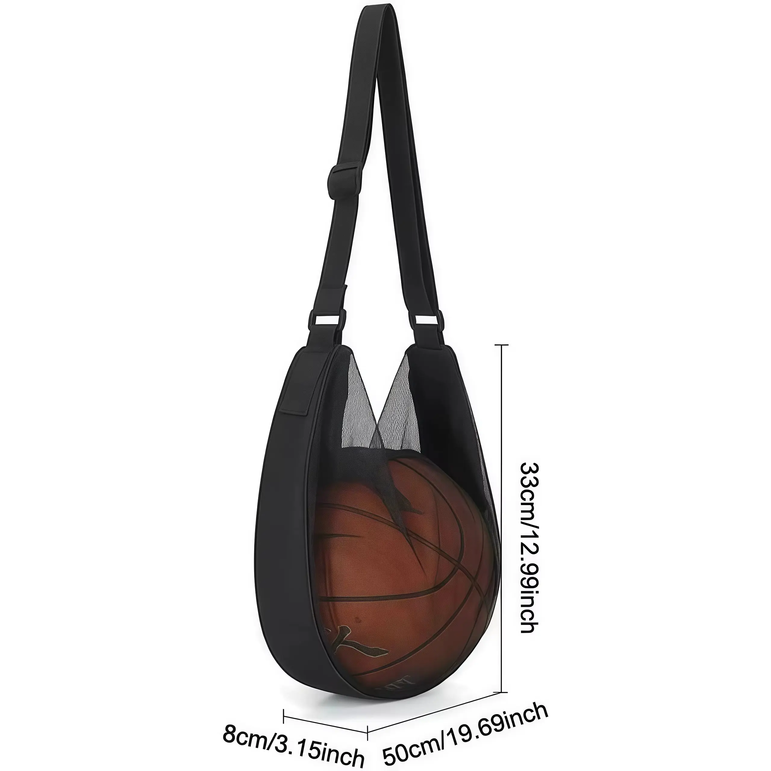 Anti tear storage mesh bag, suitable for basketball, football, volleyball, sneakers, with adjustable shoulder straps and zipper