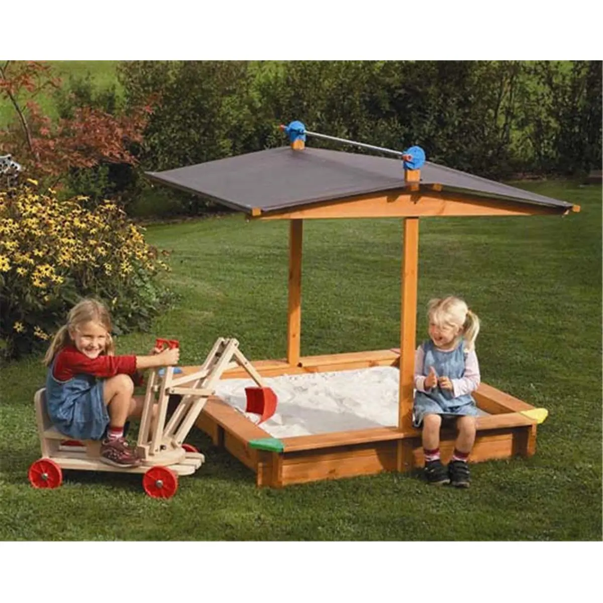 212 MAIN Wooden Children's Sandbox - Water-Treated Pine Wood Frame Outdoor Play Equipment, 56"x56"x52"H, Assembly Required, Debris Prevention, Sun & Rain Protection for Sandbox Play, Debris-Free Roof