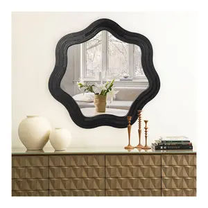 Glitzhome 34" D Modern Tripled Wood Frame WavyWall Mirror