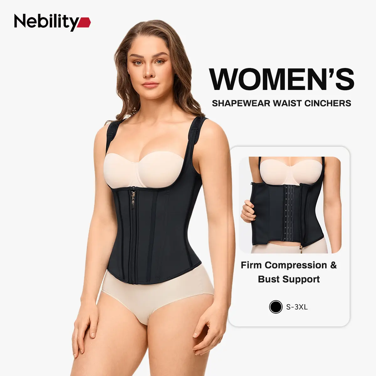 Nebility Women's Shapewear Waist Trainer Belt with 6 Steel Frame for Firm Compression & Bust Support Adjustable Straps Tummy Control Postpartum Body Shaper summerwins