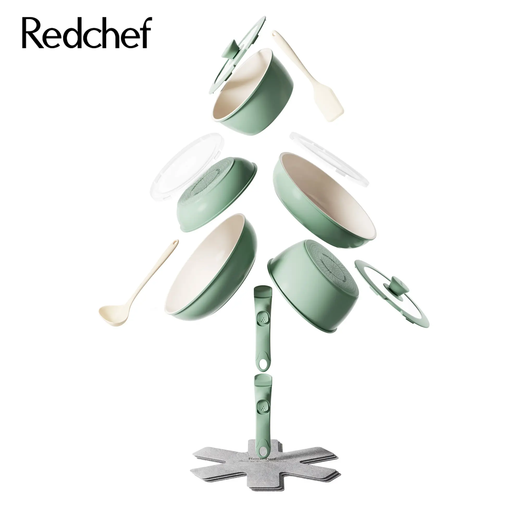 Redchef Ceramic Pots and Pans Set, Nonstick Kitchen Cookware Set with Detachable Handle, Non…