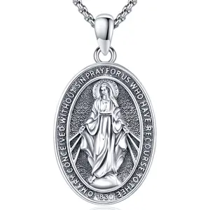 【S925】Virgin Mary Pendant Miraculous Medal 925 Sterling Silver Religious Jewelry Protection Neckalce Talisman Gift Unisex