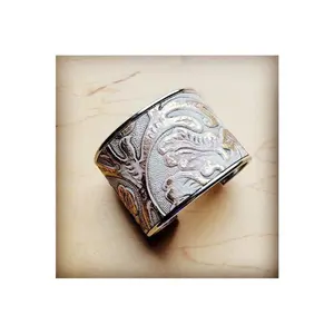 Wide Cuff Bangle Bracelet in Gilded Cowboy Leather