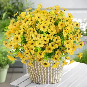 Simulated flowers outdoor artificial plants UV-resistant fake garden flowers plastic green flat outdoor bulk for spring garden hanging flower pots home vases decoration, 12 bundles