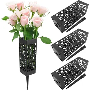 4 count Grave Cemetery Vases with Spikes 12 Inch, Graveside Flower Holder, Graveyard Headstone Flower Marker, Memorial Day Grave Decorations Plastic Floral Holders