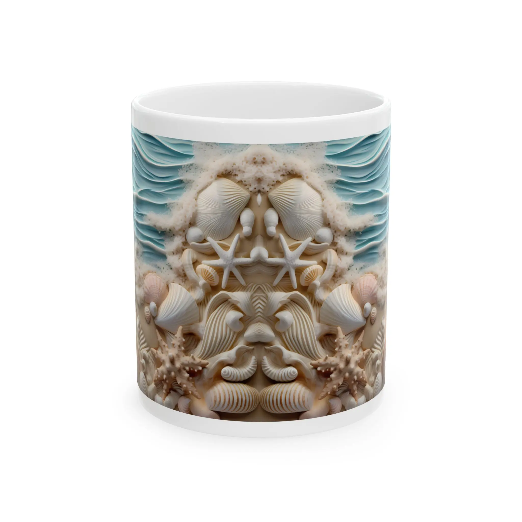 Seashell Mirror Art Mug | Ceramic Coffee Cup, Ocean Beach Shell Pattern