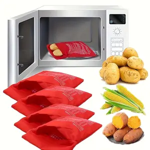 4 Microwave Bags Set for Baking Potatoes, Reusable for Sweet Potatoes, Regular Potatoes, Corn, Fast Easy Kitchen Use