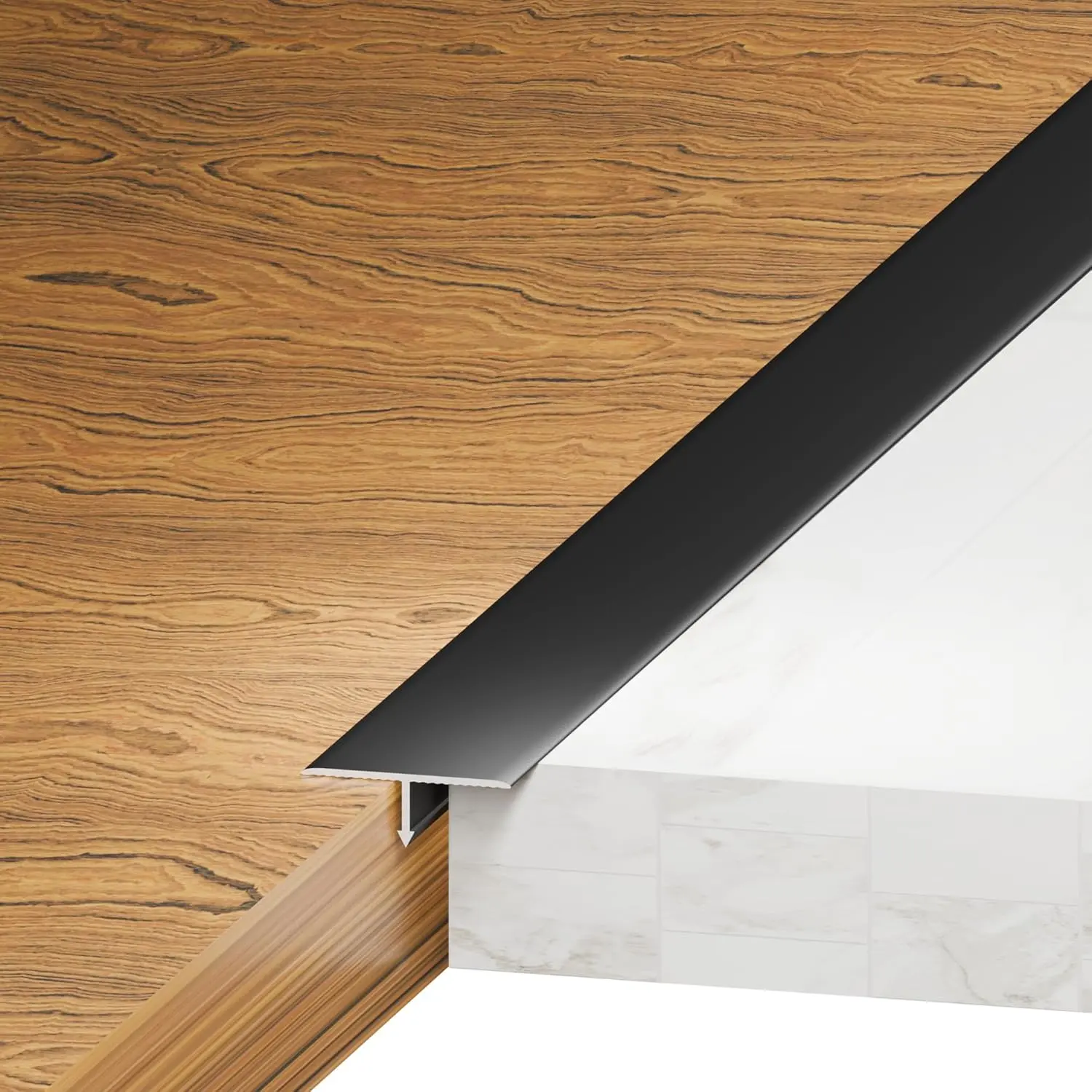 3Pcs Aluminum T-Molding, Floor Transition Strips, Floor Divider Trim, Threshold Strip, for Bridging Gaps Between Floors, or Between Wood Floors and Tiles (Black 3pcs 35.4"x0.8")