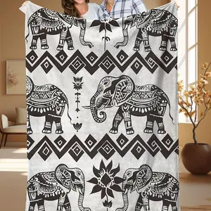 Ethnic Style Elephant Pattern Blanket, Soft Comfortable Warm Throw, Travel Sofa Bed Blanket, Home Decoration, Birthday Gift