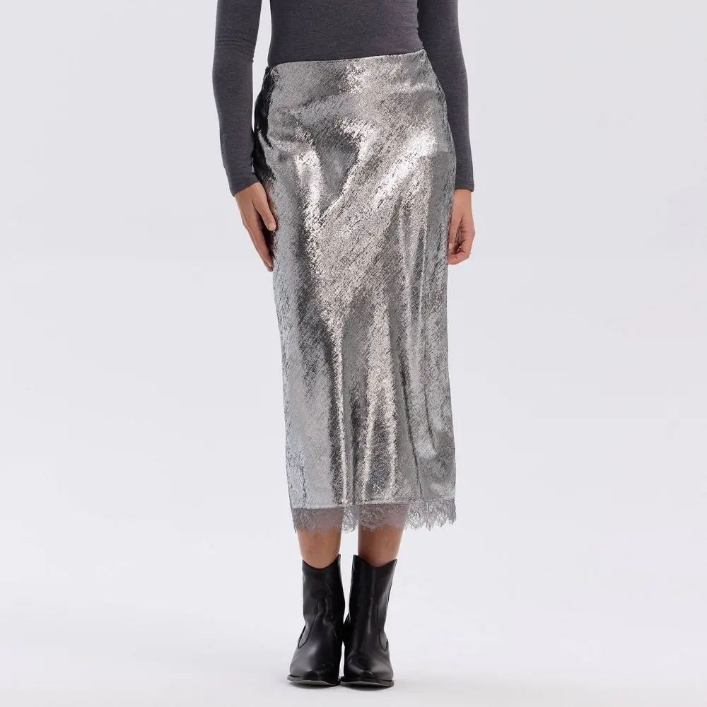 Women's Metallic Woven Midi Skirt - A New Day