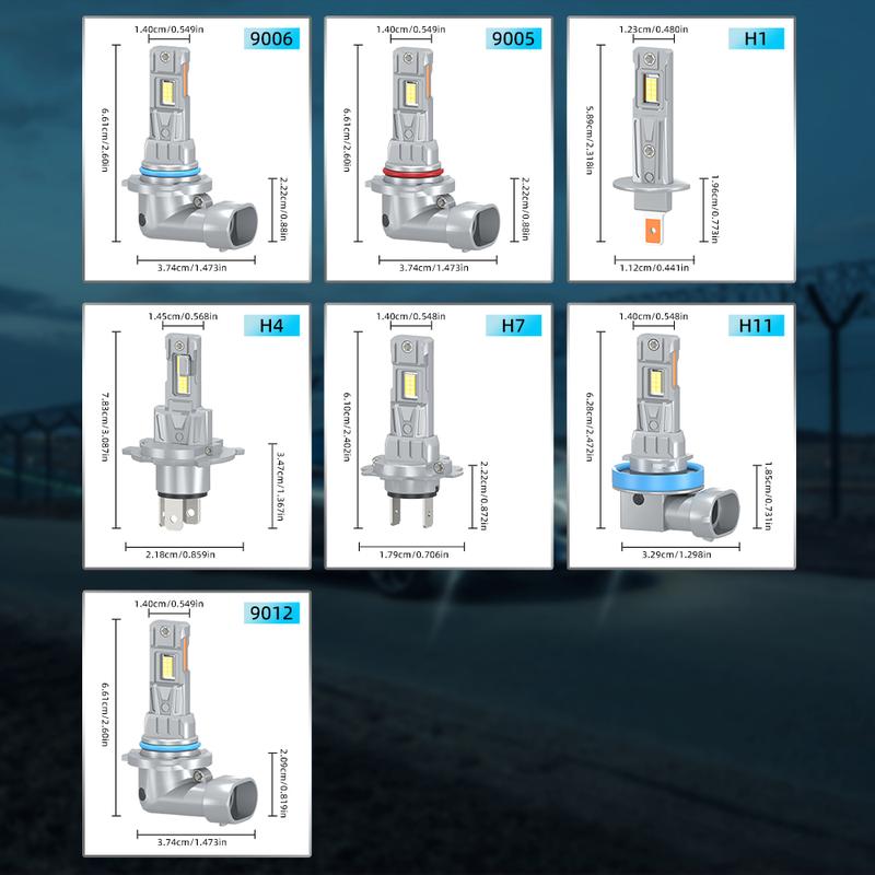 2pcs 12V 24V LED Car Headlights H1, H4, H7, H11, 9005, HB3, 9006, HB4,6000K White Light Bright CSP Chip Upgraded Design LED Plug & Play Bulbs, No Battery, Fog Lights