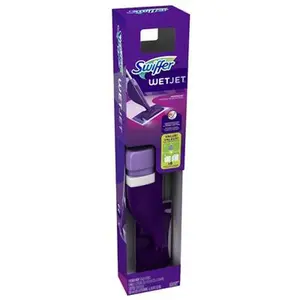 SWIFFER 92810 Wet Jet Power Mop Starter Kit, Home Care Cleaning Tool with Strong Grip Pole and Wood Solution, All-In-One