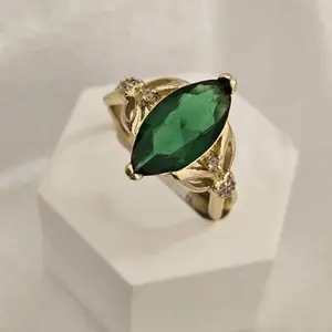 Anillo 577 Gold Plated with Green Stone and Diamond Accents Jewelry Item