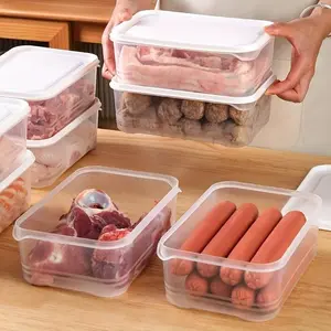 4-Piece Refrigerator Storage Containers, Food Preservation Boxes with Lids, Stackable Freezer Meat Containers, Suitable for Fruits & Vegetables