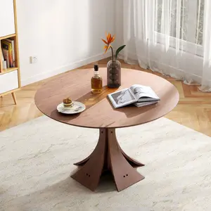 47.24'' Round Modern Style MDF Wood Dining Table in Walnut Suitable for Kitchen, Living Room, Cafe, Milk Tea Shop wayfair  furniture