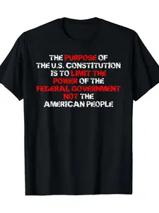 Men's US Constitution TShirt with Full Text of U S Constitution Preamble & Bill of Rights Black & White Political Statement Comfortable Crew Neck Regular Fit Casual Shirt F