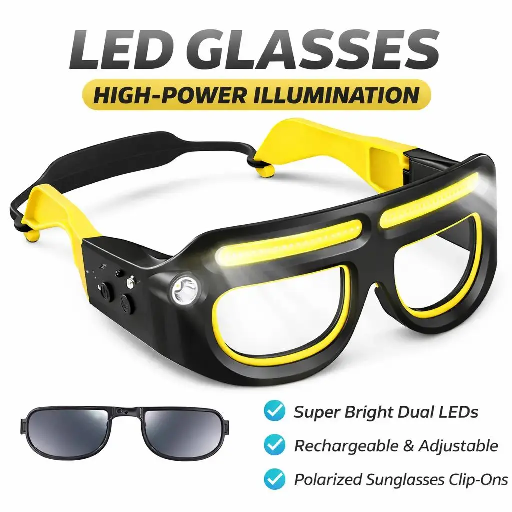 Gesture Control LED Safety Goggles - Safety Glasses, Rechargeable USB-C Headlamp, 5 Modes, Hands-Free Lighting for Sports, Work – Perfect for Night Running & DIY