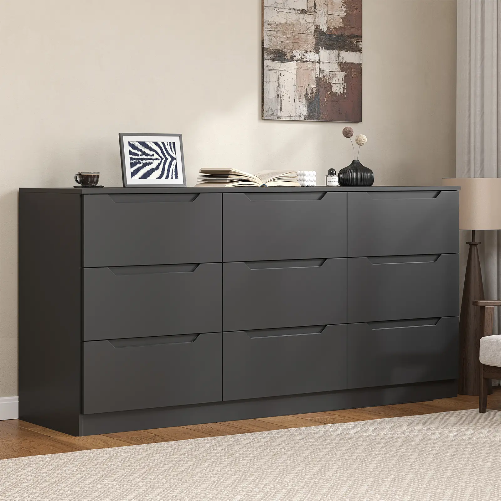 Modern Wide Chest of Drawers, 9 Drawers Dresser for Bedroom