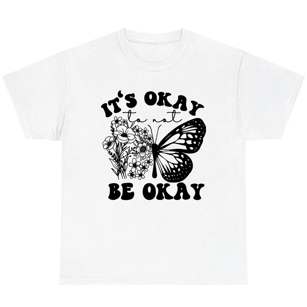 Plus Size - 1pc Plus Size Women T-Shirt Pure It'S Okay to Not Be Okay Comfortable Spring And Summer Fashion Casual Round-Neck Short-Sleeve Summer Magic Beach Holiday Carefree Lifestyle