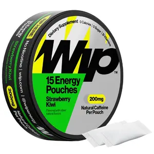 Wip Energy Pouches | 200mg Natural Caffeine | Vitamins and Minerals | Strawberry Kiwi | 15 Pouches Per Can | 1 Can