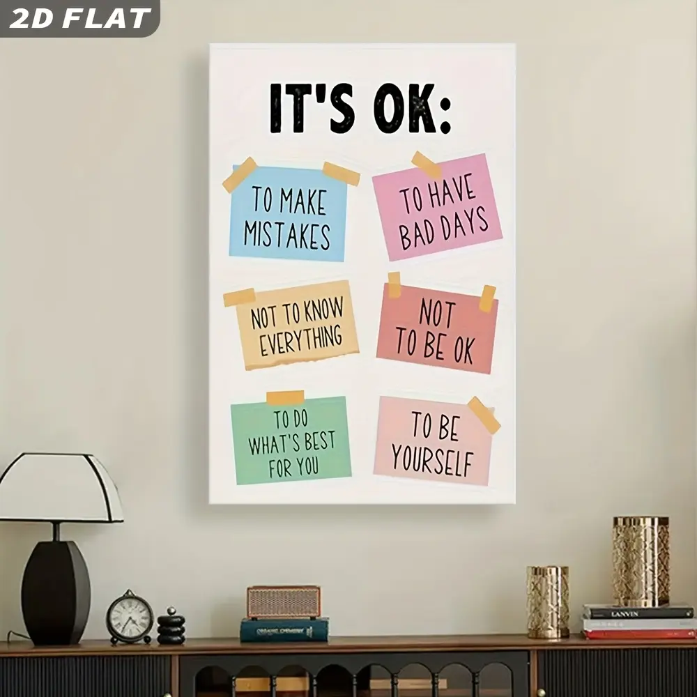 1pc Positive Affirmations Mental Health Poster - Pastel Colors (Blue, Pink, Yellow, Green,) - Canvas/Wood Framed Wall Decor - Motivational Signs for Home, Office, Classroom, Relax - Self-Care, Self-Acceptance, Emotional Support - Ideal Gift for Teachers,,