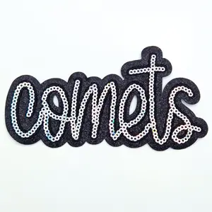 Comets Sequin & Black Glitter Mascot Hat Patch