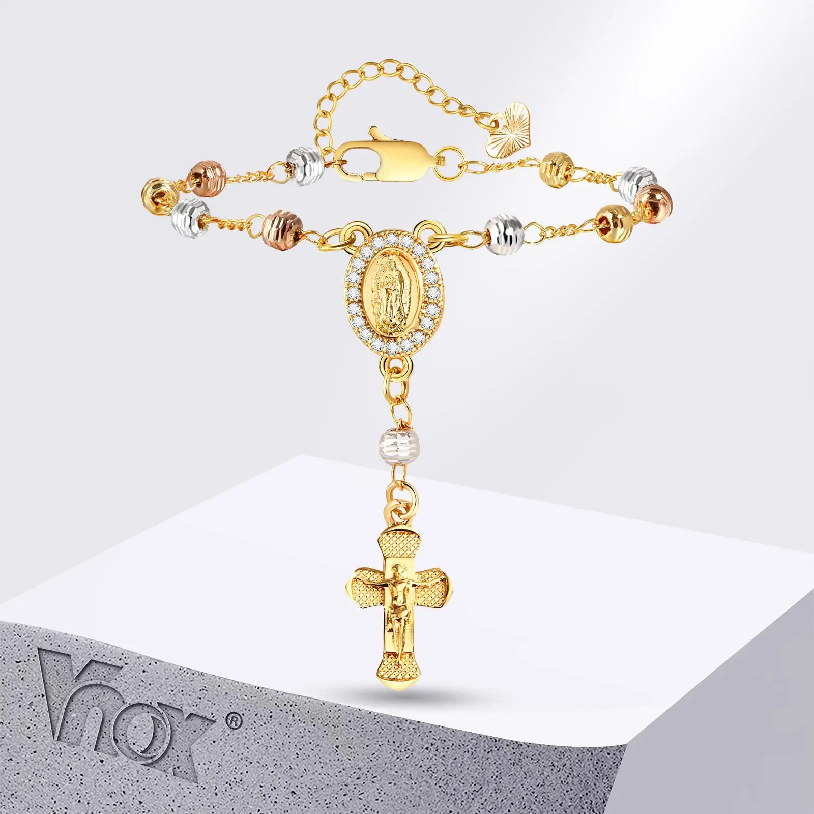 Vnox Catholic Cross Rosary Bracelets For Women,virgin Mary Charm Finger Baptism Rosaries Bracelet For Baptism Favors Christening