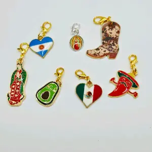 Latino Cute Badge Reel Charms Add On La Virgencita•Our Lady of Guadalupe Guadalupe•Avocado•Argentina Flag Heart•Mexico Flag Heart•Chili Pepper•Western Boot•