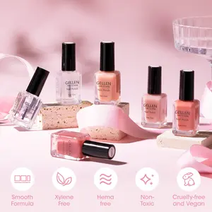 Gellen Sheer Pink Jelly Nail Polish Set - 4 Classic Shades with Base & Top Coats - Quick Dry Long Lasting Formula - Gentle Organic Formula - Perfect for Manicure & Cuticles - Gift Set for Thanksgiving Christmas