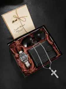 5pcs Men's Luxury Watch Set with Glasses, Wallet, Necklace, Card, Perfect Gift for Holidays, Birthdays, Father's Day, Valentine's Day