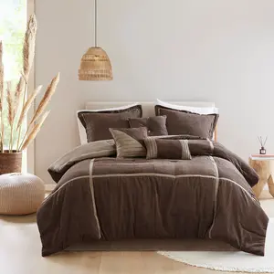 Madison Park MP10-8476 92 x 104 x 1.5 in. Dallas Micro Corduroy Comforter Set, Brown - King Size - 7 Piece