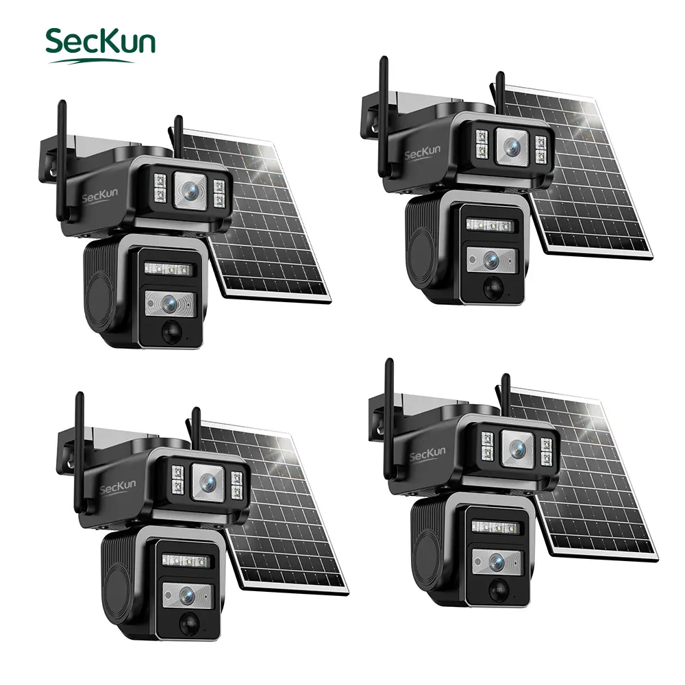 4pc Seckun 2K Solar Dual-Lens Wireless PTZ Security Camera - 360° View, IP66 Waterproof, Color Night Vision, 2-Way Audio, PIR Human Detection, Auto Tracking, Spotlight Siren Alarm, WiFi, Cloud Storage, Card Support, Easy Installation, Indoor/Outdoor Use