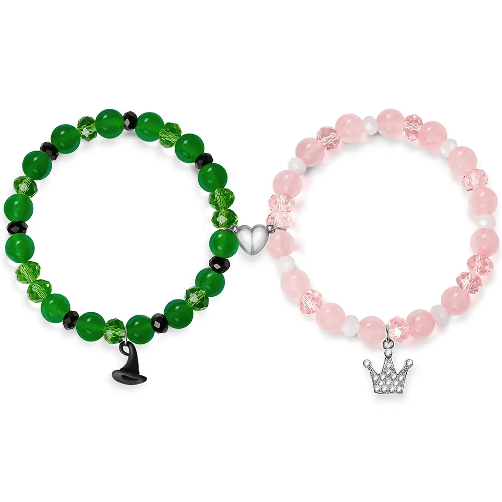 Beaded Friendship Bracelets Set - Elphaba & Galinda Inspired Matching Couple Jewelry with Rhinestone Crown, Witch Hat Charms, Fashion Jewelry Accessories, Rhinestone Decorated Bracelet, Party Decor, Women's Party Decor, Casual, Christmas, Female, Valentin