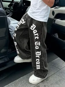 Unisex Casual Sweatpants, Unique Star Print, Heavyweight Washed Cotton Fabric, Fitted Street Style Joggers for All Seasons, Runner Pants