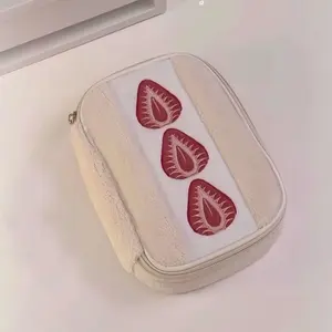 Furry Embroidered Strawberry Pencil Case, Exquisite Makeup Bag, High Appearance Quality, Large Capacity for Pencils & Stationery, Students' Choice