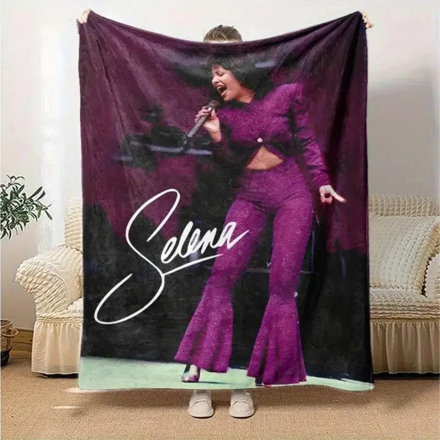 Selena Quintanilla Soft Flannel Blanket Purple Performance Design Four Seasons Home Sofa Bed Cover Birthday Anniversary Gift Home Decoration Fashion Accessories High Quality Fabric Exclusive for Music Lovers Modern Style