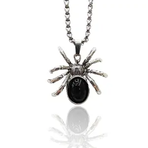 Internet Celebrity Men's Necklace Military Badge Necklace Sweater Chain Alloy Big Belly Spider Pendant Stainless Steel Necklace