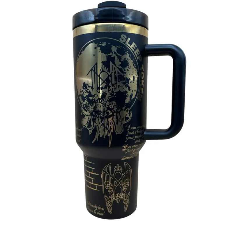 Sleep Token Themed Tumbler - Black with Gold Accents, Reusable Drinkware, Ideal for Daily Use Bottle Water Bottles