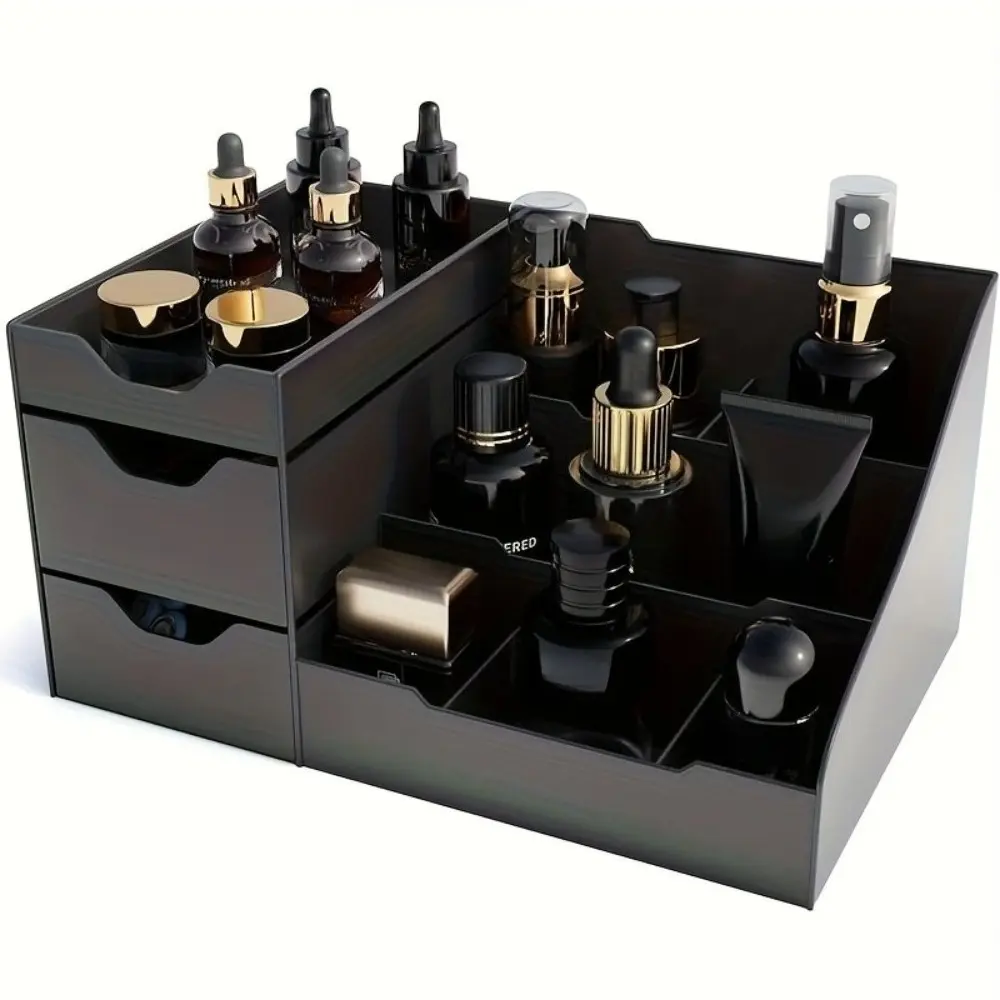 A Beauty Storage Box with a Polished Surface - a Vanity Organizer with Drawers, Makeup Cosmetic Organizer, Cosmetic Storage Holder, Suitable for Storing Perfumes, Deodorants, Beard Care Products, Shaving Cream, Fragrances, And Skincare Items.