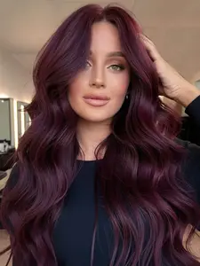 26inches Burgundy Red Colored 13x4 Free Part Synthetic Lace Front Wigs For Women Long Wavy Hair Wig For Daily Use High Temperature Fiber Natural Looking Lace Frontal Wig