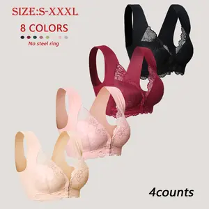 Women's Solid Color Lace Bra Breathable Comfortable Wireless Bra Soft Lingerie for Daily Wear S-XXXL No Steel Ring Minimalist Vneck Basic Lingerie