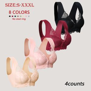 Women's Solid Color Lace Bra Breathable Comfortable Wireless Bra Soft Lingerie for Daily Wear S-XXXL No Steel Ring Minimalist Vneck Basic Lingerie